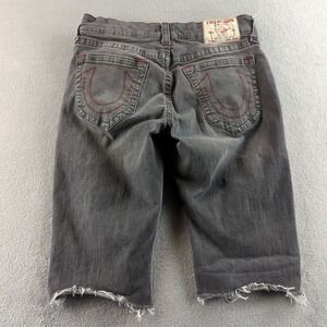 True Religion Ricky Shorts Mens 33 Gray Relaxed Cut Off Frayed Denim Stretch